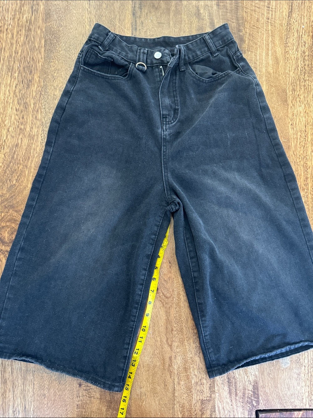 Youth Black Wide-Leg Denim Shorts